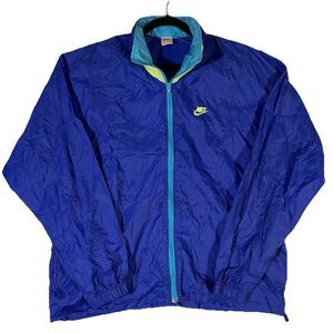 Vintage Nike Windbreaker Color Block 80s Gray Tag Blue Hood Men’s Sz L Unlined
